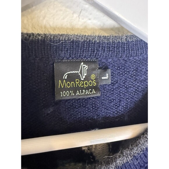 MonRepos Alpaca Floral Cardigan Sweater Size Large Navy Blue - Picture 3 of 3